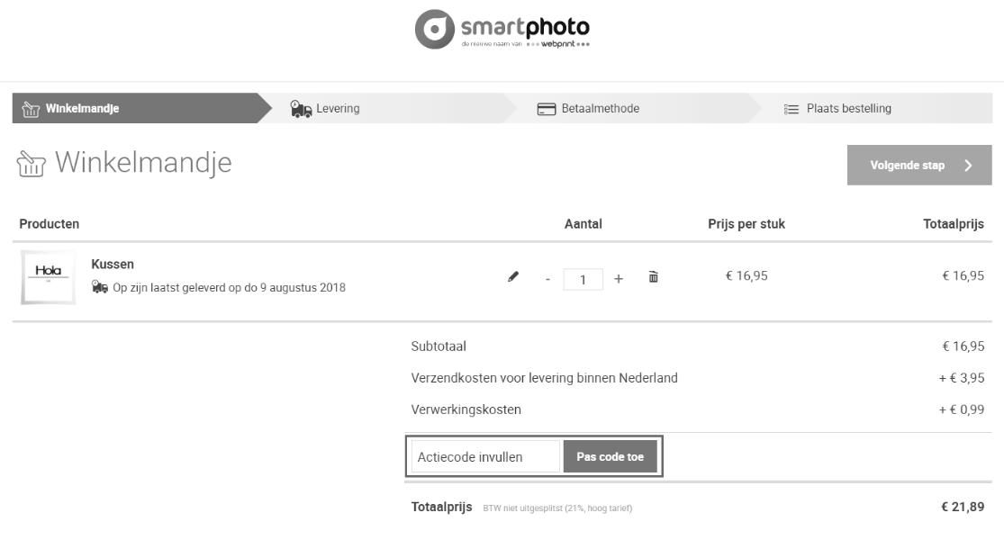 Hoe gebruik ik een Smartphoto kortingscode?
